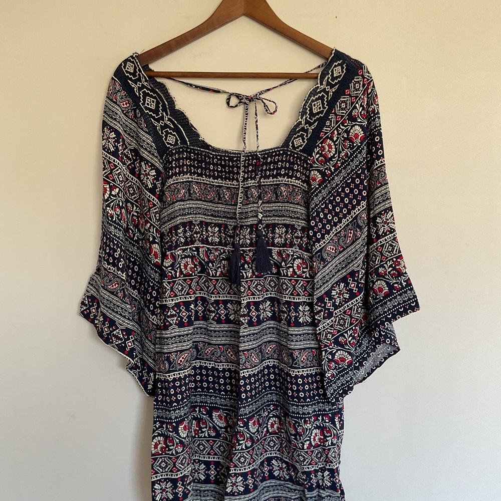 Flying Tomato Blue and Red Tie Back Tunic